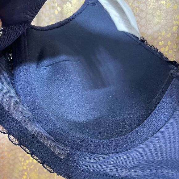 Aerie Navy Blue Real Power Plunge Push Up Sunflower Lace Bra 32D NWT - Picture 5 of 5
